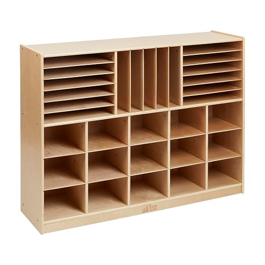 ECR4Kids Multi-Section Mobile Tray Cabinet with Cubby Storage Compartments, Kids Furniture, Natural, 48"D x 13"W x 36"H by ECR4Kids