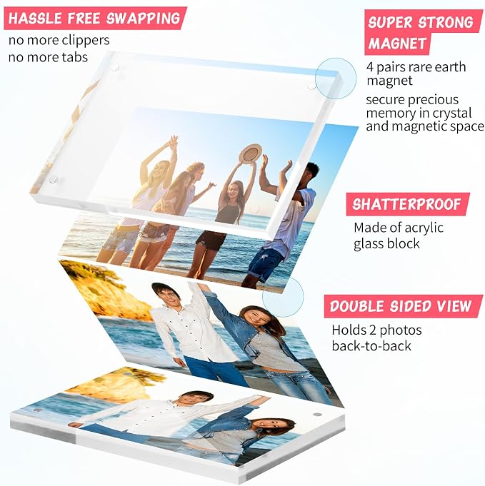 Yalikop 8 Pcs 3.5 x 5 Inch Thick Clear Acrylic Magnetic Photo Frames, 20mm Thickness Double-sided Transparent Visible Picture Frame Desktop Display for Home Office School Store Supplies - Image 6
