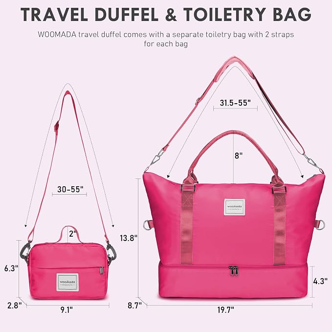 WOOMADA Weekender Overnight Bag for Women, Shoulder Travel Duffel with Shoes Compartment,Gym Bag with Toiletry Bag - Image 2