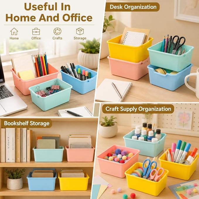 OMISTAR 20 Pack Book Bins for Classroom, 11.6 x 7.5 x 5.1 Plastic Cubby Book Bins Library Stackable Cubby Desk Organizer Containers Organizer Basket Bin for School Office Home Nursery Playroom - Image 8