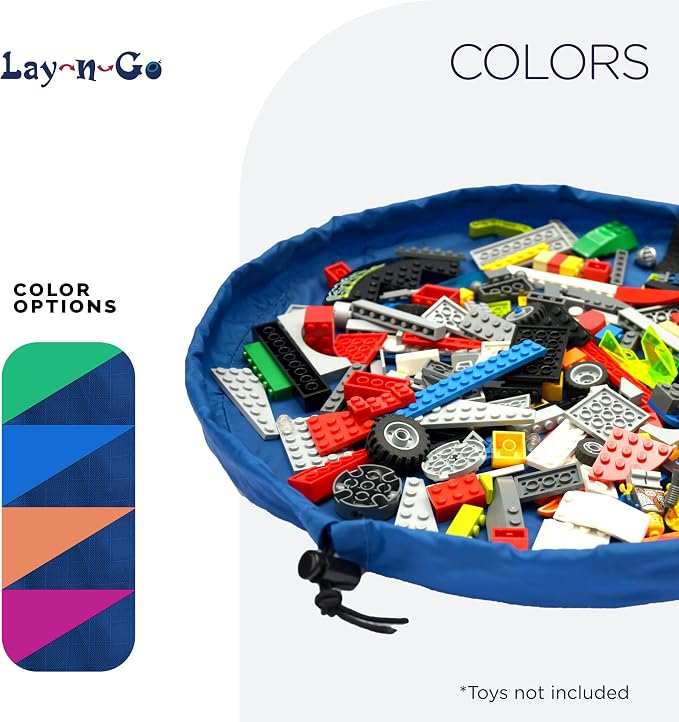 Lay-n-Go Layflat Portable Drawstring Cinch Storage Toy & Mini Figures Organizer & Play Mat, Mesh Pockets, Home & Travel, Kids & Toddlers Playdates, 2 Straps for Backpack, Durable, Machine Washable - Image 7