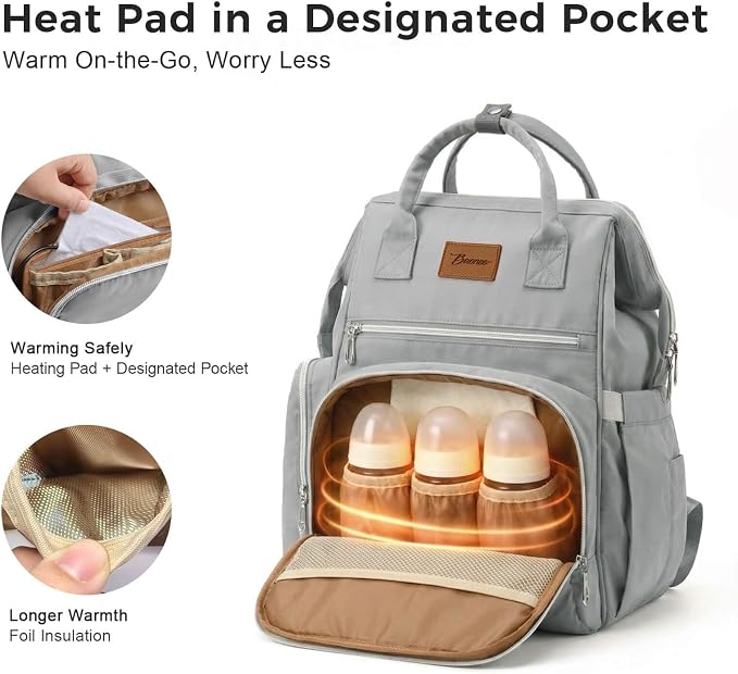 Diaper Bag Backpack with Wet/Dry Pocket, Changing Pad, 27L Grey | 14 Pockets, 3 Insulated Bottle Pockets & Rear Opening for Organizing, Stroller Straps & Luggage Sleeve for Travel - Image 5