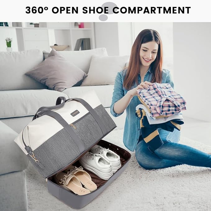 LOVEVOOK Weekender Bag for Women, Large Duffle Bag for Travel with 2 Packing Cubes, Carry on Overnight Bag with Shoe Compartment, Mom Hospital Bags for Labor and Delivery - Image 4
