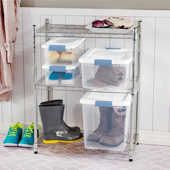 Sterilite 25 Quart Latching Box, Clear Plastic Storage, White, 6 Pack | Heavy-Duty and Stackable Plastic Containers with Latches for Closet, Cabinet, Bedroom, Bathroom and Dorm Room Organization - Image 4