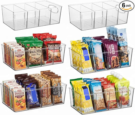 ClearSpace Pantry Organizers and Storage and Cabinet Organizer, 6 Pack | Organize snacks, groceries, and kitchen essentials with storage bins designed for pantry shelves, refrigerators, and cabinets by ClearSpace