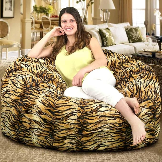 ULTIMATE SACK | 4 Ft Bean Bag Chair Replacement Cover Only | Tiger Fur | Removable Washable Cover only - Image 8