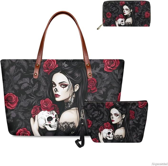 GIFTPUZZ Women Top Handle Bags Handbags with Zipper Leather Wallet Cash Card Phone Holder and Makeup Bag Set 3pcs - Image 3