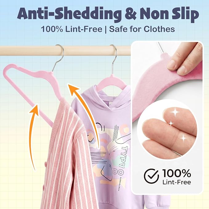 HOUSE DAY 14 Inch Kids Velvet Hangers 50 Pack, Durable Big Kid Hanger Pink | Children Hangers for Youth, Teen, Non Slip Kids Felt Hanger, Cute Small Hanger for Closet, Ideal for Everyday Use - Image 4