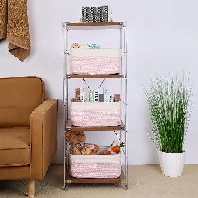 MiniArk Large Storage Baskets for Shelves, 17 x 13 x 7.5” Closet Organizers Bins for Clothes Blanket Towels, Baby Nursery, Toy Baskets Box, Woven Rope Baskets, 2 Packs Woven Pink - Image 4