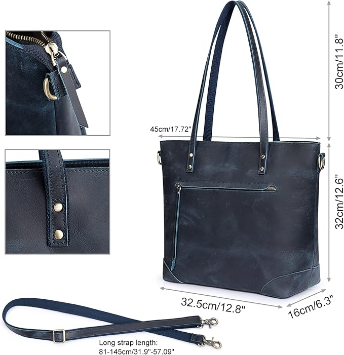 S-ZONE Vintage Genuine Leather Shoulder Bag Work Totes for Women Large | Top Grain Leather, Purse Handbag, Fits Laptop Documents, Luggage Sleeve, Multi Pockets, Work Travel Everyday - Image 4