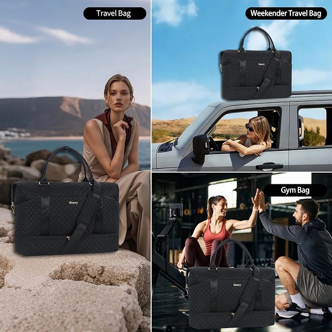 Weekender Bag, Large Travel Duffel Bag for Women, Carry on Overnight Bag with Shoe Compartment and Toiletry Bags - Image 6