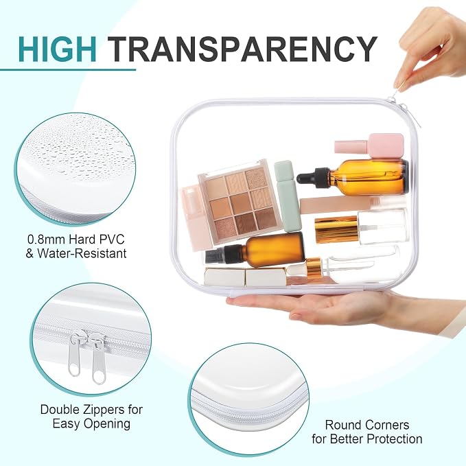 Sanwuta 6 Clear Hard Zipper Case,Clear,Two Sizes | Pencil Case Pouches ,Makeup Bag,Plastic Toiletry Diaper Bag ,Travel Toy Storage,Waterproof Organizer Bins - Image 3