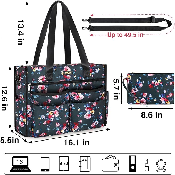 ITIEZY Large Utility Tote Bag for Women with 18 Pockets, Waterproof Teacher Nurse Bags with Zipper for Everyday Travel Work - Image 3