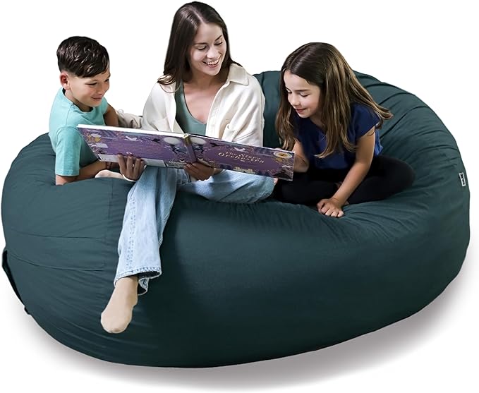 Big Joe Fuf 8Ft Giant Foam Bean Bag Chair, Oversized Couch with Removable Cover for Kids, Teens, Adults, Deep Sea Lenox, 8 Foot | Premium Shredded Foam Filled, Velveteen, Adult-Sized Comfortable Seating, Supports Up to 300 lbs by BigJoe