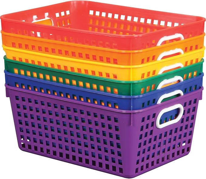 Really Good Stuff Large Plastic Storage Baskets with Handles | 13.75" x 9.75" x 5", Rainbow Group Colors, Book & Supply Organization for Classrooms & Home by ReallyGoodStuff