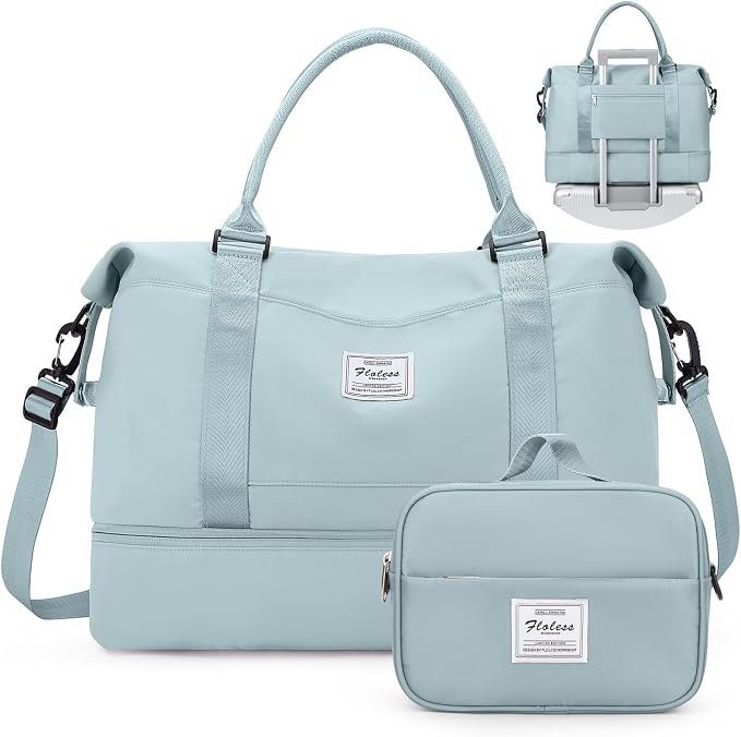 Weekender Bags for Women,Overnight Travel Duffel Bag with Shoes Compartment | Personal Item Travel Bag, Airplane Friendly Carry-On Bag with Toiletry Bag & Wet Pocket & Trolley Sleeve by SYCNB