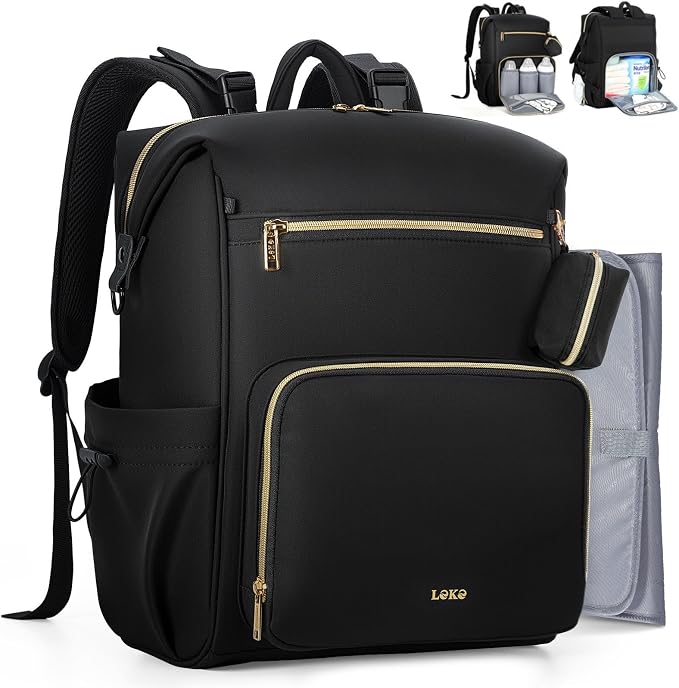 Lekesky Pañaleras para bebe, Diaper Bag Backpack for Baby, Large Capacity Diaper Bag with 16 Pockets, 1.52lb Lightweight Waterproof Diaper Backpack with Changing Pad, Stroller Bag for Mom Dad Travel by LEKESKY
