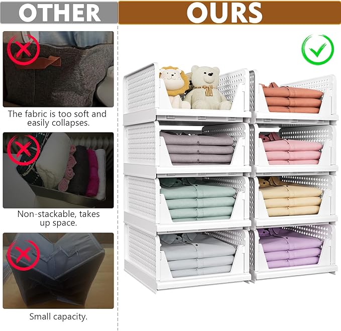SNSLXH 5 Pack Stackable Closet Organizer Box, Multifunctional & Foldable Closet Storage Basket for Bathroom Kitchen Laundry Room Wardrobe Storage, Space-Saving Clothes Storage Drawer Organizer, Green - Image 3
