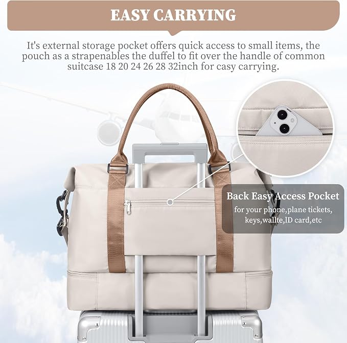 Weekender Bags for Women, Carry-On Overnight Travel Duffel Bag | Travel Bag with Shoes Compartment & Toiletry Bag, Extra Large - Image 7
