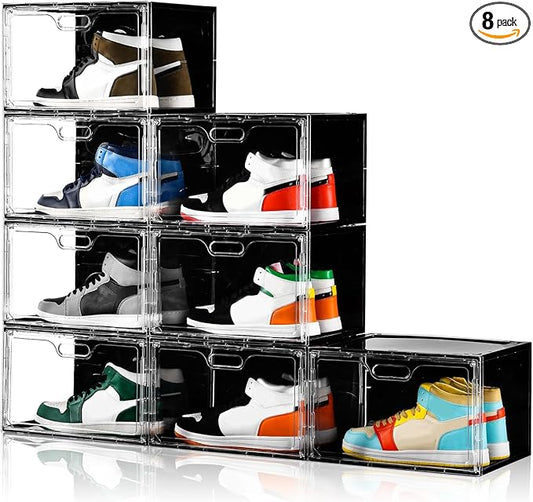 Amllas New 8 Pack Shoe Boxes Stackable, Large Shoe Storage Organizer with Lids,Drop Side Shoe Containers for Entryway,Sneaker Storage Fit up to US Size 13 for Men/Women(13’’x 10.6”x 8.3”) by Amllas