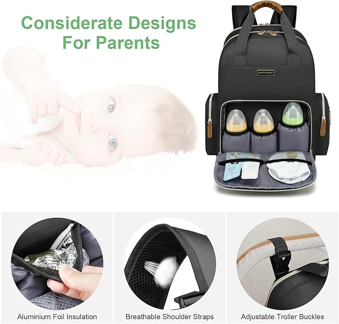 Diaper Bag Backpack with Changing Station, Baby Diaper Organizer Travel Bag | Large Capacity Diaper Bag for Moms Dads - Fold Out Changing Pad, Insulated Pockets, Stroller Straps, Baby Eessentials - Image 3