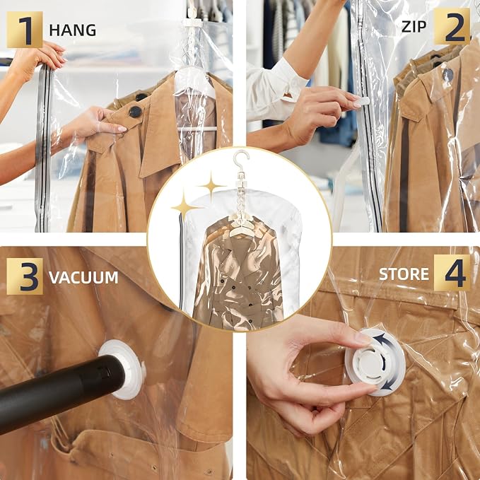 TAILI Hanging Vacuum Storage Bags Clothes, Coats, Jackets,6 Short | Vacuum Seal Bags for Clothing, Space Saver Winter Clothes Storage Closet Organizer Garment Storage - Image 5