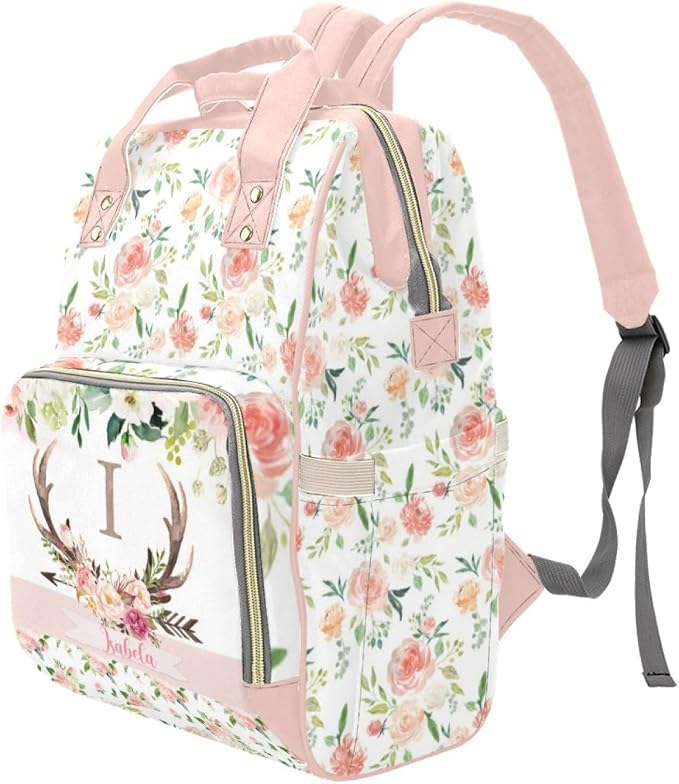 Custom Diaper Bag for baby Customized Antlers Deer Baby Bag Personalized Nursing Bags with Name Custom Name Mommy Daypack Bag Tote Bag Gifts for Travel Outside Daily Use - Image 2