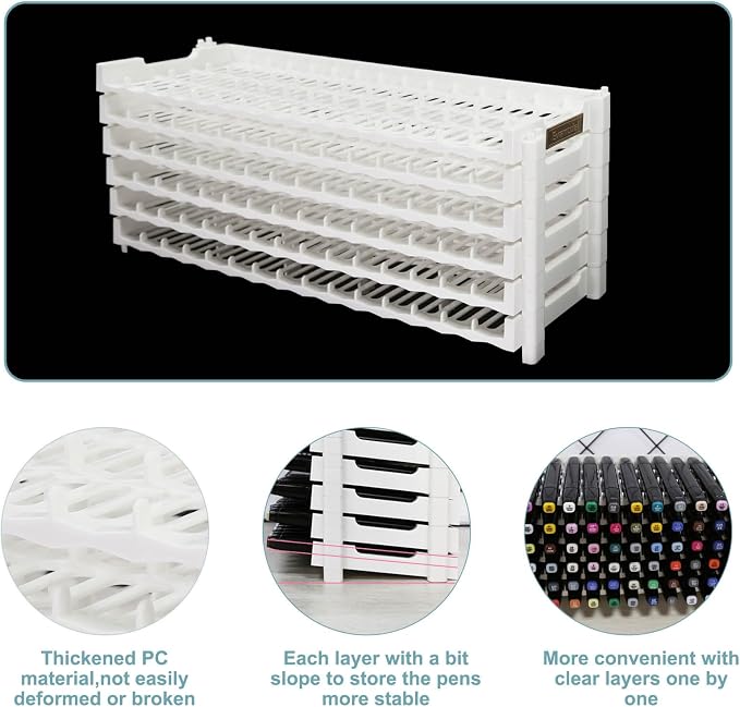 Universal Marker Storage Trays, Penholder Display for 90 Pens SN01 Pencil Organizer Holder for Desk (White-6 layers) - Image 2