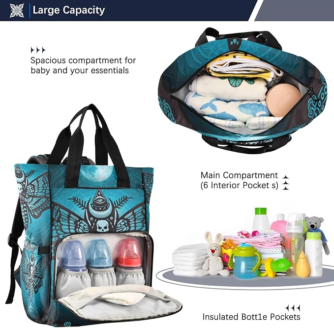 MNSRUU Diaper Bag Skull Butterfly Diaper Bag Backpack Multifunction Travel Diaper Bag Tote Large Capacity Diaper Changing Backpacks for Moms Dads - Image 5