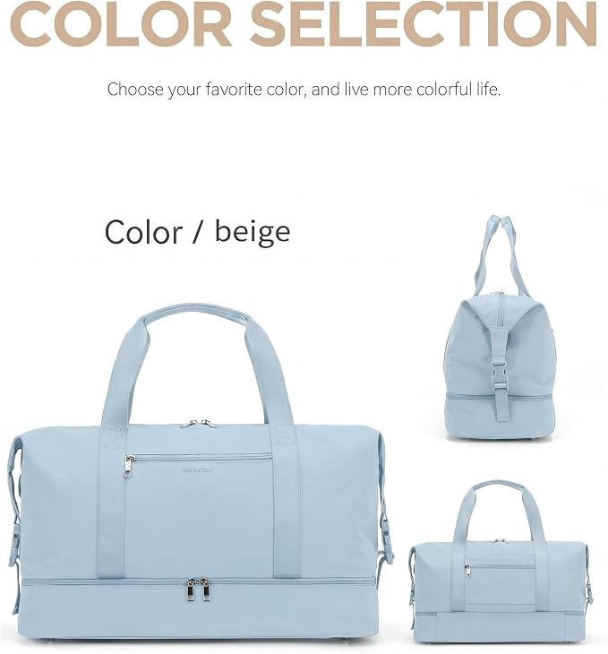 Oeihuivt Weekender Bags for Women, Light Blue, 21 Inch, 2-Piece Set | Large Travel Duffel Bag, Shoe Compartment, Heavy-Duty Canvas Leather, Carry On Overnight Tote - Image 2