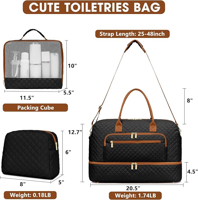Large Women Travel Duffle Bag, Weekender Bags for Women with Shoe Compartment, Carry on Overnight Bag with Toiletry Bag, Gym Duffel Bag with Wet Pocket, Hospital Bags for Labor and Delivery 3 PCS Set - Image 3