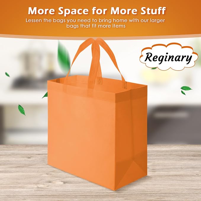 Reginary 100 PCS Non Woven Tote Bags Bulk,Orange | Reusable Shopping Bags with Handles, Stores, Groceries Markets, Events Gift, Party Supplies - Image 4
