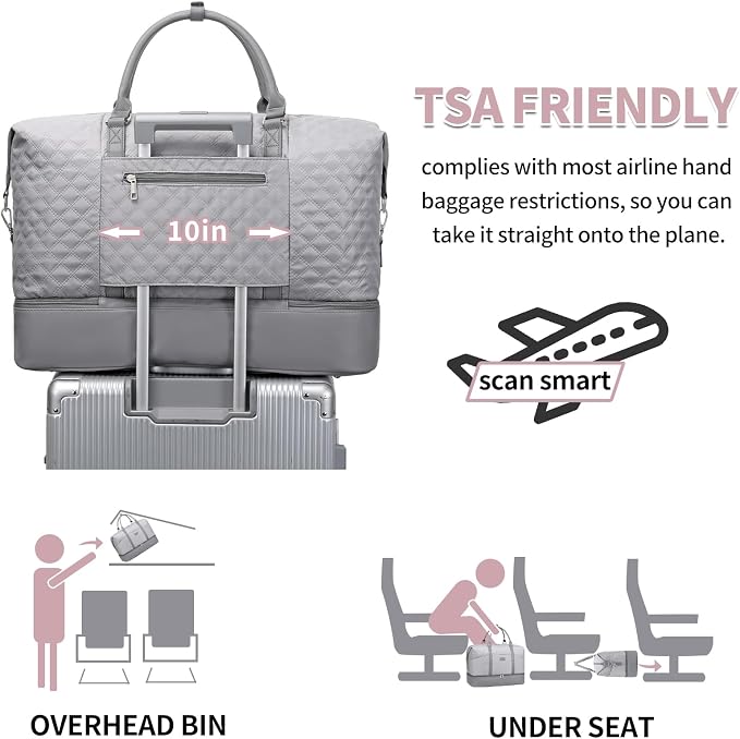 Weekender Bag, Large Travel Duffel Bag for Women, Carry on Overnight Bag with Shoe Compartment and Toiletry Bags - Image 5