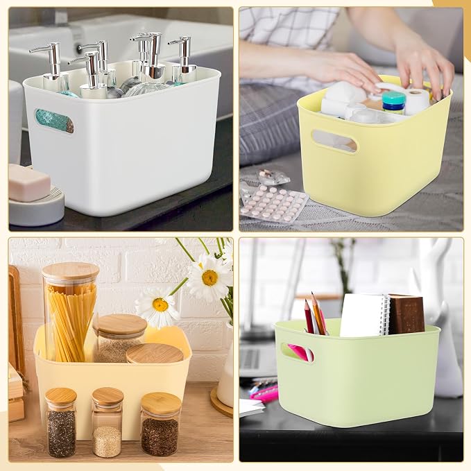 8 Pcs Storage Bins with Lids, Light Color, 9.8 x 7 x 6.3 Inch | Plastic Stackable Containers with Handle, Cube Box for Shelves Cabinets Desktop, Organizer for Office Bedroom Closet - Image 3