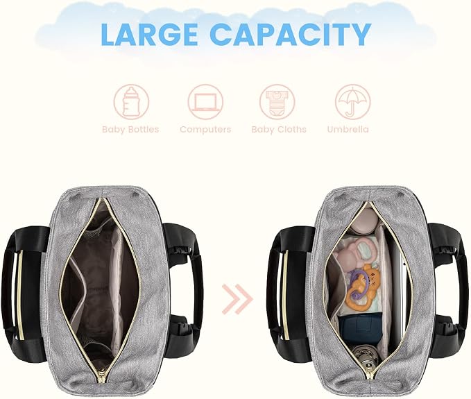 LOVEVOOK Diaper Bag Backpack, Large Capacity Portable Baby Bag with Foldable Diaper Changing Pad, Waterproof Baby Diaper Bags Gift for Mon Dad, Slate Ebony - Image 4