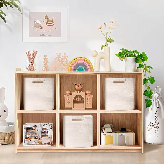 11 Inch Storage Cubes, 3 Pack Cube Storage Bins for Organizing, Cotton Rope Woven Baskets for Shelves, Bathroom, Kids Room, Closets, Baby Nursery - Image 2