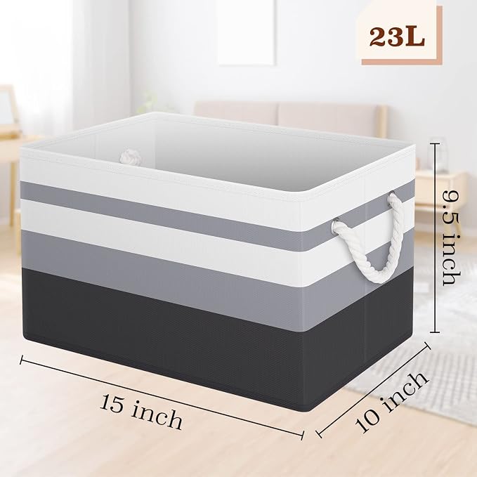 Storage Bins 8-Pack, Foldable Storage Baskets for Organizing Toys, Books, Shelves, Closet, Large Storage Box with Rope Handles, Sturdy Organizer Bins,Gradient Grey - Image 2