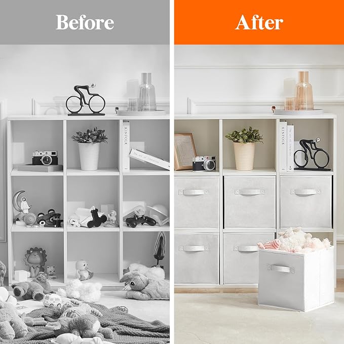 Lifewit Storage Cubes, 11 Inch Organizer Bins, 18L White, 6 Packs | Foldable Decorative Fabric Storage Baskets for Organizing Home Organizers with Handles for Shelves, Closet - Image 6
