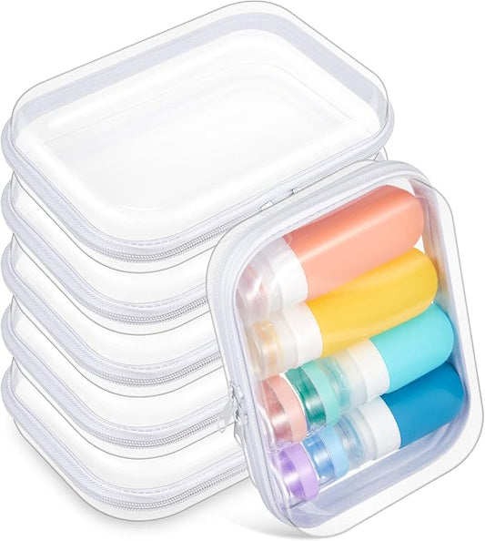 Sanwuta 6 Clear Hard Zipper Case,White,7.09 X 5.12 X 2 Inch | Pencil Case Pouches ,Makeup Bag,Plastic Toiletry Diaper Bag ,Travel Toy Storage,Waterproof Organizer Bins by Sanwuta