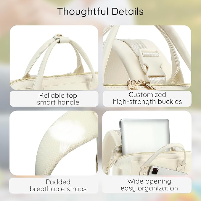 AIJIEKE Large Diaper Bag Backpack, Extra Wide Travel Diaper Bag, Beige | Multi-functional waterproof maternity bag. Changing pad, stroller straps, insulated wet/dry pocket. Mom, dad, toddler travel - Image 6