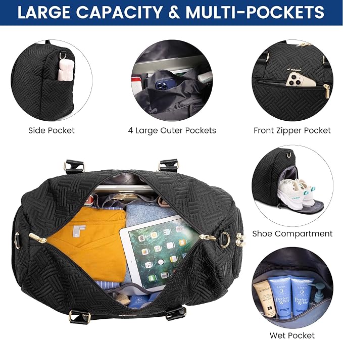 LOVEVOOK Travel Duffle Bag, Weekender Bag for Women with Toiletry Bag, Carry on Overnight Bag with Shoe Compartment, Gym Duffel Bag with Wet Pocket, Mommy Hospital Bags for Labor and Delivery - Image 2