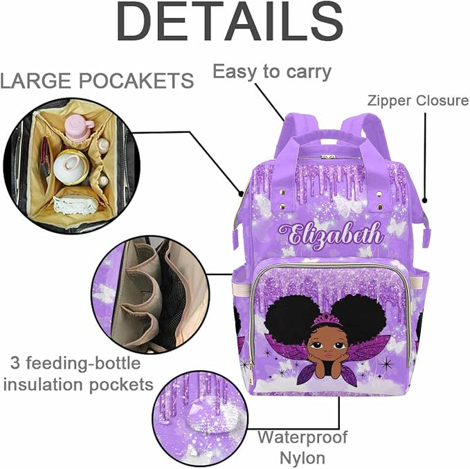 MyPupSocks Diaper Bag Personalized with Name, Multifunction Custom Diaper Bag Nursing Baby Bags Nappy Bag for Baby Girl Boy, Large Capacity Shoulder Bag Casual Daypack Travel Backpack for Mom - Image 3