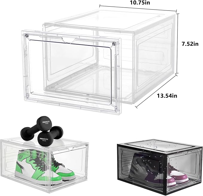 Attelite 12Pack Shoe Boxes Storage Stackable Clear Shoe Organizer X-Large | Clear Shoe Box for Sneakers Boots & Heels, Thicken & Sturdy Plastic,Magnetic Door,Tool-free Assembly,Fit up to Men's Size 12 - Image 2