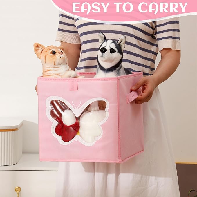 8 Pcs Cube Storage Bins 11 x 11 Inch, Foldable Fabric Storage Bin Organizer Cubes Toy Box with Clear Window for Closet, Home, Bedroom, Office(Butterfly,Elegant Color) - Image 6