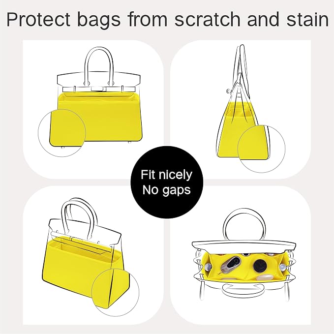 Fits for Brikin Bag Insert Organizer For Hermes(25 S,Lime) | Premium Silk Material,Smooth Touch,Lightweight,zipper,protect from scratches & stains,multiple pockets,keychain,waterproof - Image 4