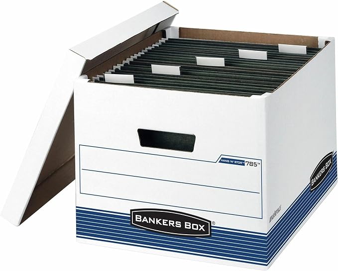 Bankers Box 4-Pack HANG'N'STOR Medium-Duty File Box, Letter/Legal, FastFold | Move hanging folders straight into storage - no unpacking needed - with plastic channels, FastFold setup, and secure lids. - Image 5
