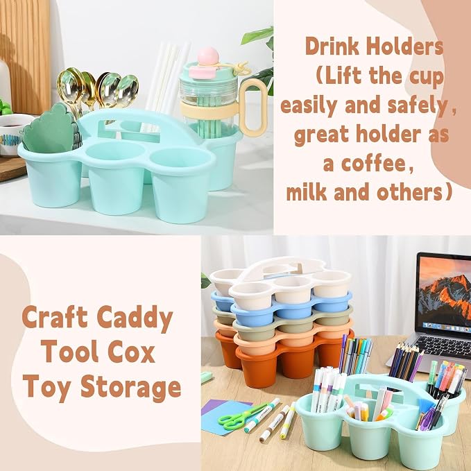 6 Pack Classroom Caddy Organizer with Handle, 6 Compartments, Morandi | Stackable Plastic Table Caddies, 12x9x3.5 In, caddy Organizer for School Supplies, Crayons, Pencils, Crafts and Drink Cups - Image 5