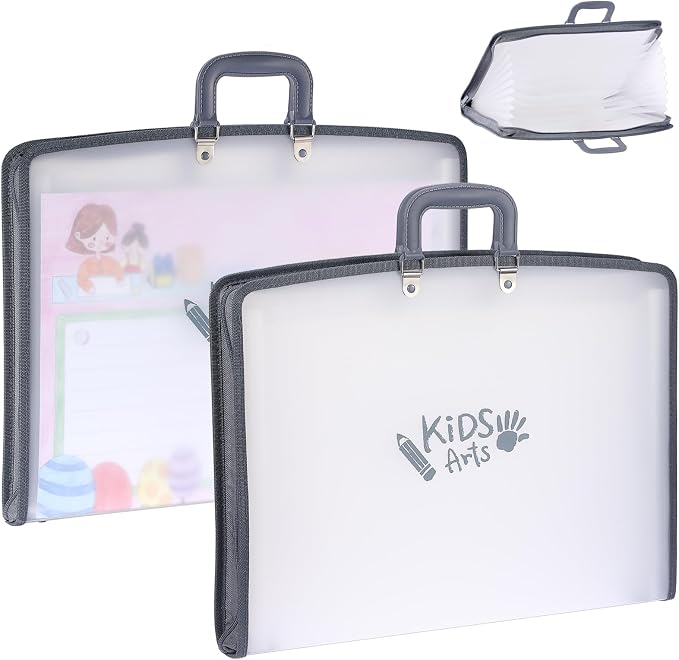 BTSKY 2 Pack A3 Art Portfolio - 11x17 Inch Zippered Accordion File Organizer with 13 Pockets, Portable Portfolio Folder with Zipper Closure & Sticky Labels for Artworks, Documents, Paintings by BTSKY