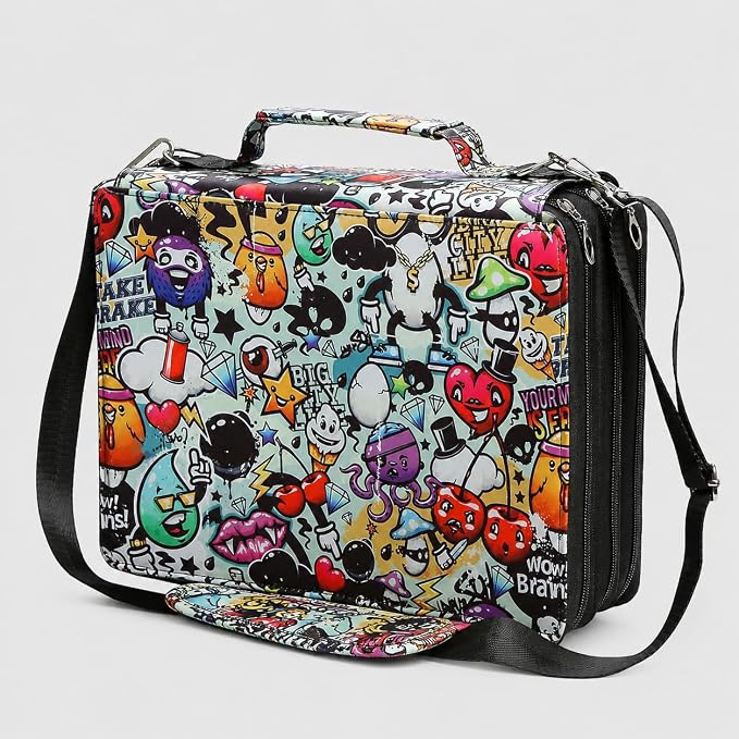 168-Slot Marker Organizer Bag, 3-Layer Case with Strap | 168-slot 3-layer marker bag in twill Oxford fabric with handle, detachable strap, smooth zipper for studio and outdoor use. by Lbxgap
