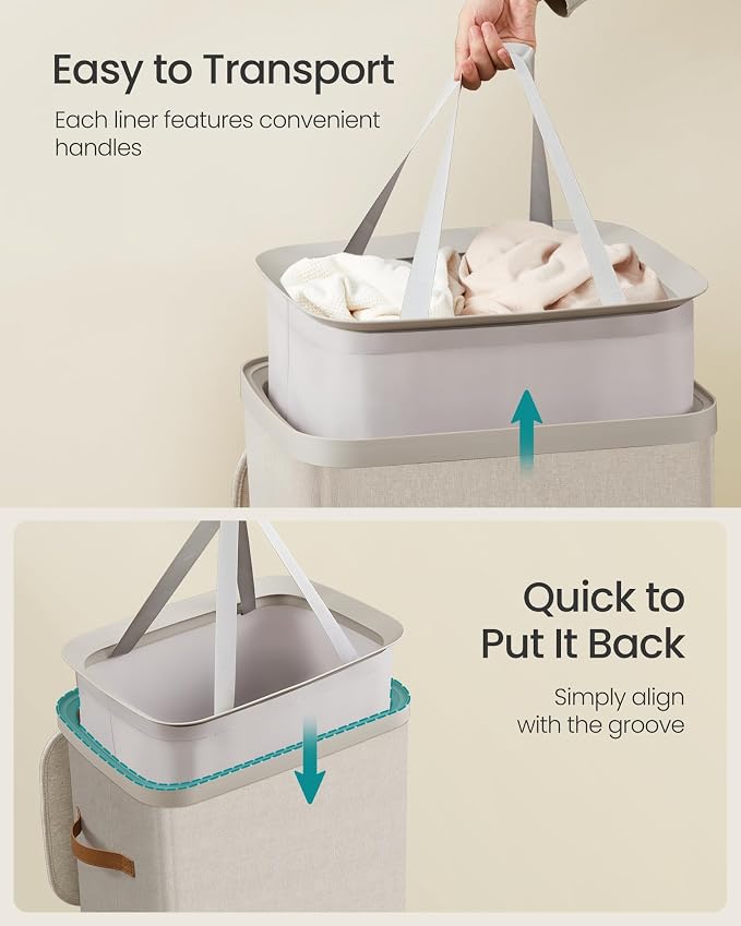SONGMICS Laundry Basket, 26.4 Gal. Laundry Hamper, Easy Assembly, with Lid and Handles, Removable Liner, 16.5 x 12.6 x 29.5 Inches, Cappuccino Beige ULCB811LH01 - Image 5